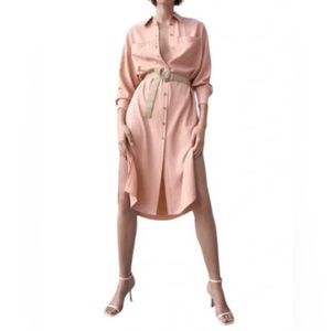 NWT Zara Pale Pink Midi Oversized Belted Shirtdress with Side Split- Size XS